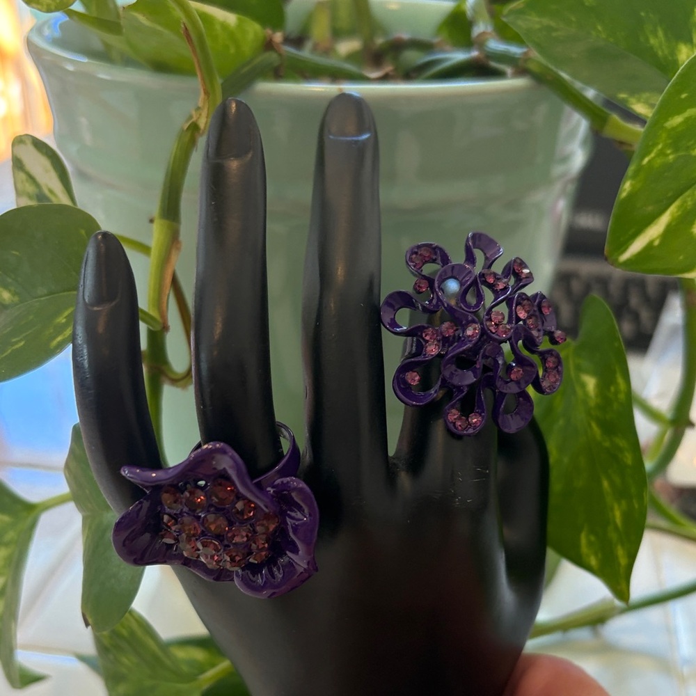 Purple Floral Rings Adjustable - Picture 3 of 5